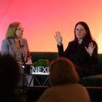Advent's Tricia Glynn and PE Hub's MK Flynn on stage at PEI Group's 2025 NEXUS conference.